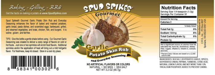 Spud Spikes Gourmet Everyday Seasoning Garlic Blend